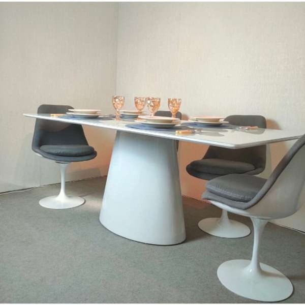 Encontraproduto.com.br - Mesa De Jantar Cone Retangular 120x80 Cm Base Oval Laca Branca Tampo Laca Branca Cor Branco