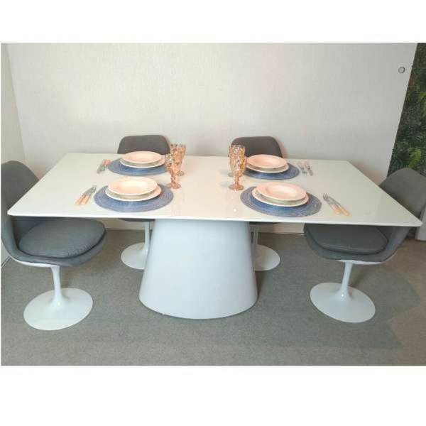 Encontraproduto.com.br - Mesa De Jantar Cone Retangular 120x80 Cm Base Oval Laca Branca Tampo Laca Branca Cor Branco