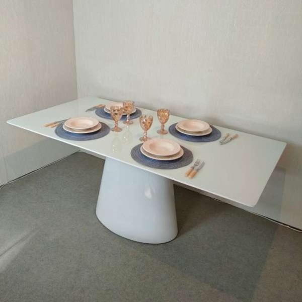 Encontraproduto.com.br - Mesa De Jantar Cone Retangular 120x80 Cm Base Oval Laca Branca Tampo Laca Branca Cor Branco