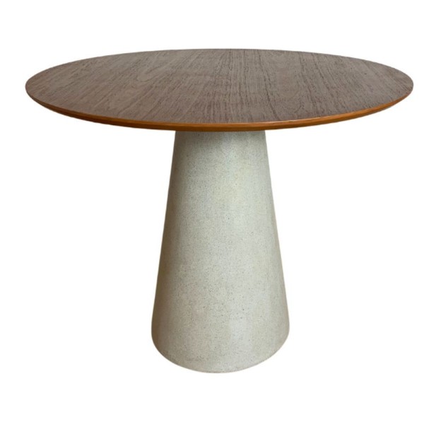 Mesa De Jantar Cone Redonda 110 Cm Tampo Imbuia Base Concreto Cor Cinza