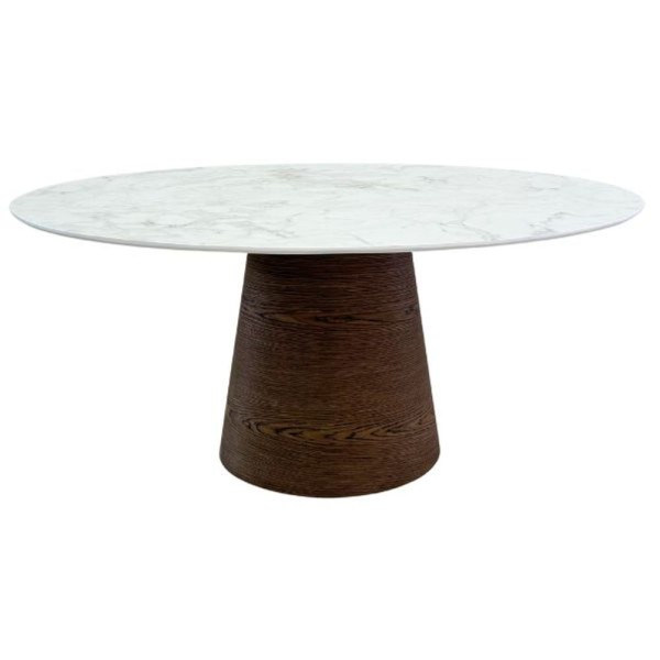 Encontraproduto.com.br - Mesa Cone Oval 160x90 Cm Tampo Laca Branca Base Imbuia Horizontal