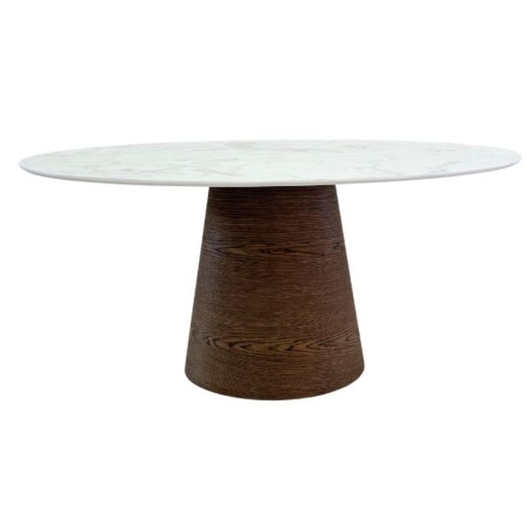 Encontraproduto.com.br - Mesa Cone Oval 160x90 Cm Tampo Laca Branca Base Imbuia Horizontal