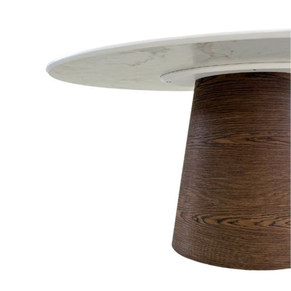Encontraproduto.com.br - Mesa Cone Oval 160x90 Cm Tampo Laca Branca Base Imbuia Horizontal