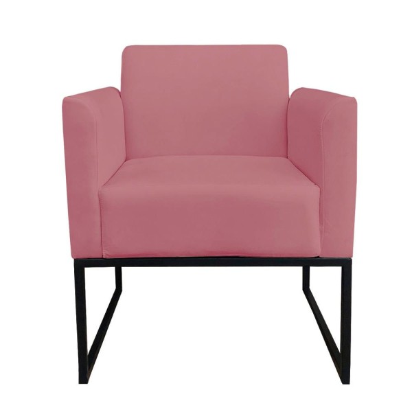 Encontraproduto.com.br - Kit 01 Namoradeira 02 Lugares e 01 Poltrona Marisa Suede Rose Base Industrial Metálica Preto DRossi