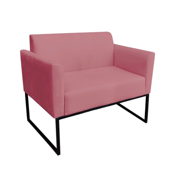 Encontraproduto.com.br - Kit 01 Namoradeira 02 Lugares e 01 Poltrona Marisa Suede Rose Base Industrial Metálica Preto DRossi