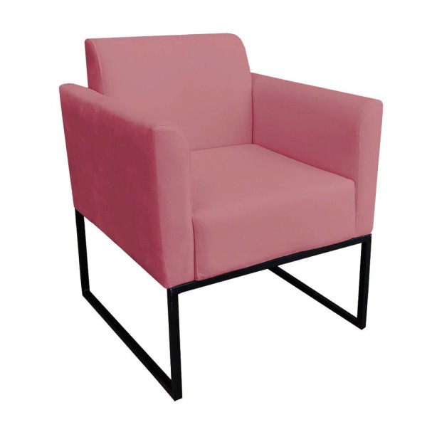 Encontraproduto.com.br - Kit 01 Namoradeira 02 Lugares e 01 Poltrona Marisa Suede Rose Base Industrial Metálica Preto DRossi