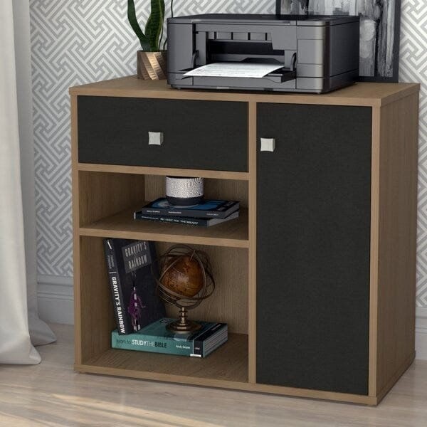 Encontraproduto.com.br - Armário Multiuso 1 Porta 1 Gaveta Ravena Mel/Preto