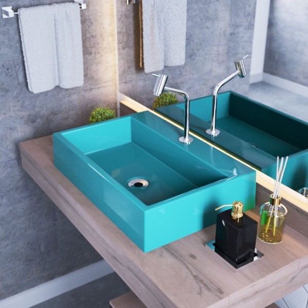 Encontraproduto.com.br - Kit Cuba Com Torneira Pratika 1060 Metal E Válvula 1 Polegada E Sifão Pvc E Flexível Azul Turquesa