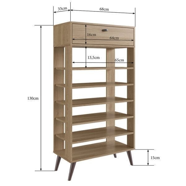 Encontraproduto.com.br - Sapateira Estante com 1 Gaveta 6 Prateleiras Oak