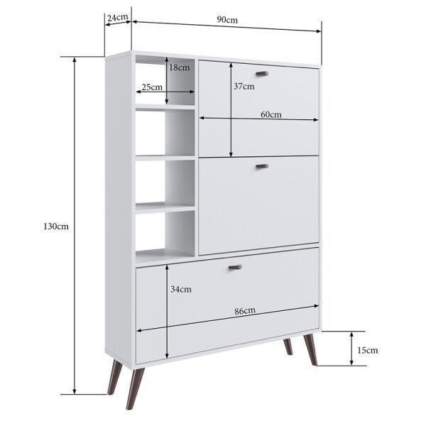 Encontraproduto.com.br - Sapateira Estante 3 Portas 4 Prateleiras Completa Móveis Branco