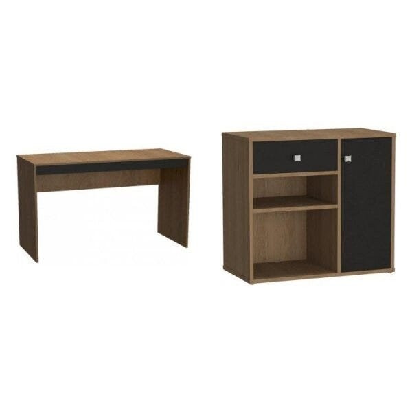 Encontraproduto.com.br - Kit 2 Peças com Escrivaninha e Armário Multiuso Baixo 2 Nichos B32 Mel/Preto