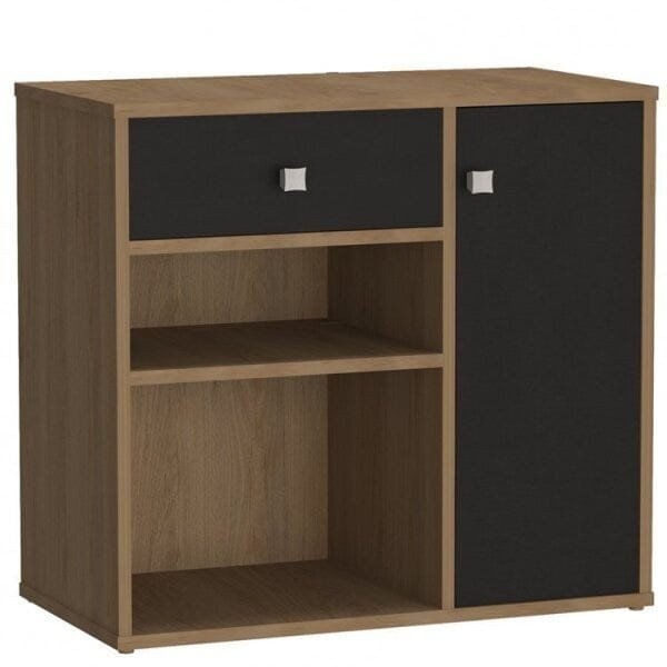 Encontraproduto.com.br - Kit 2 Peças com Escrivaninha e Armário Multiuso Baixo 2 Nichos B32 Mel/Preto