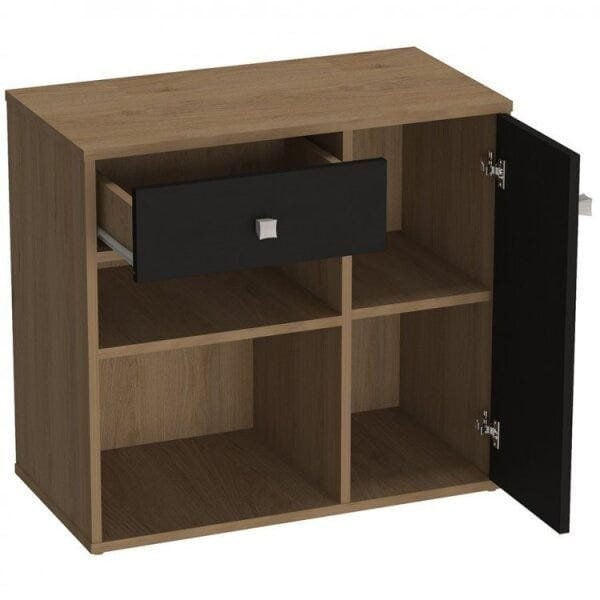 Encontraproduto.com.br - Kit 2 Peças com Escrivaninha e Armário Multiuso Baixo 2 Nichos B32 Mel/Preto