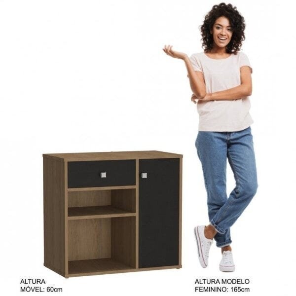 Encontraproduto.com.br - Kit 2 Peças com Escrivaninha e Armário Multiuso Baixo 2 Nichos B32 Mel/Preto