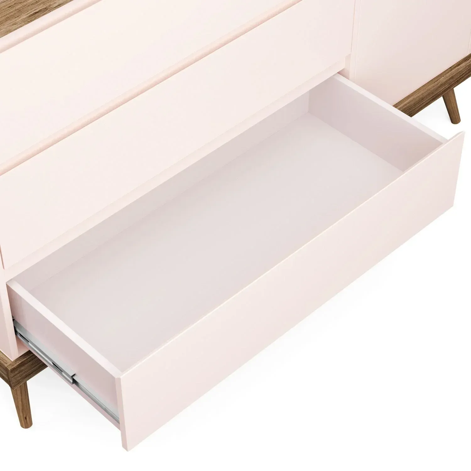Encontraproduto.com.br - Cômoda Infantil Retrô 3 Gavetas 1 Porta Canção De Ninar Divicar Móveis Rosa Com Amêndola Rústica