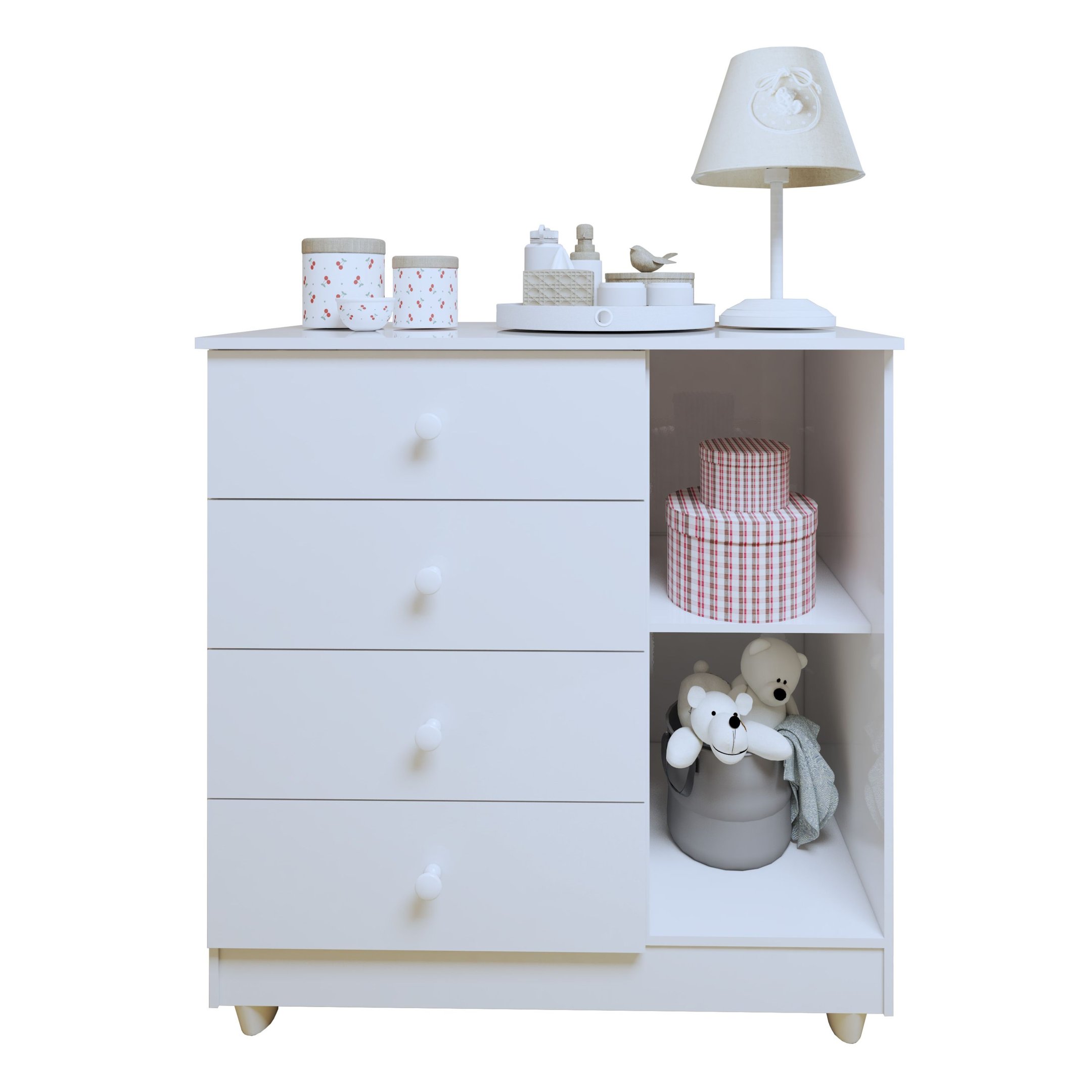 Encontraproduto.com.br - Conjunto Quarto de Bebê  100% MDF Mini Berço com Colchão e Cômoda 1 Porta 4 Gavetas Branco