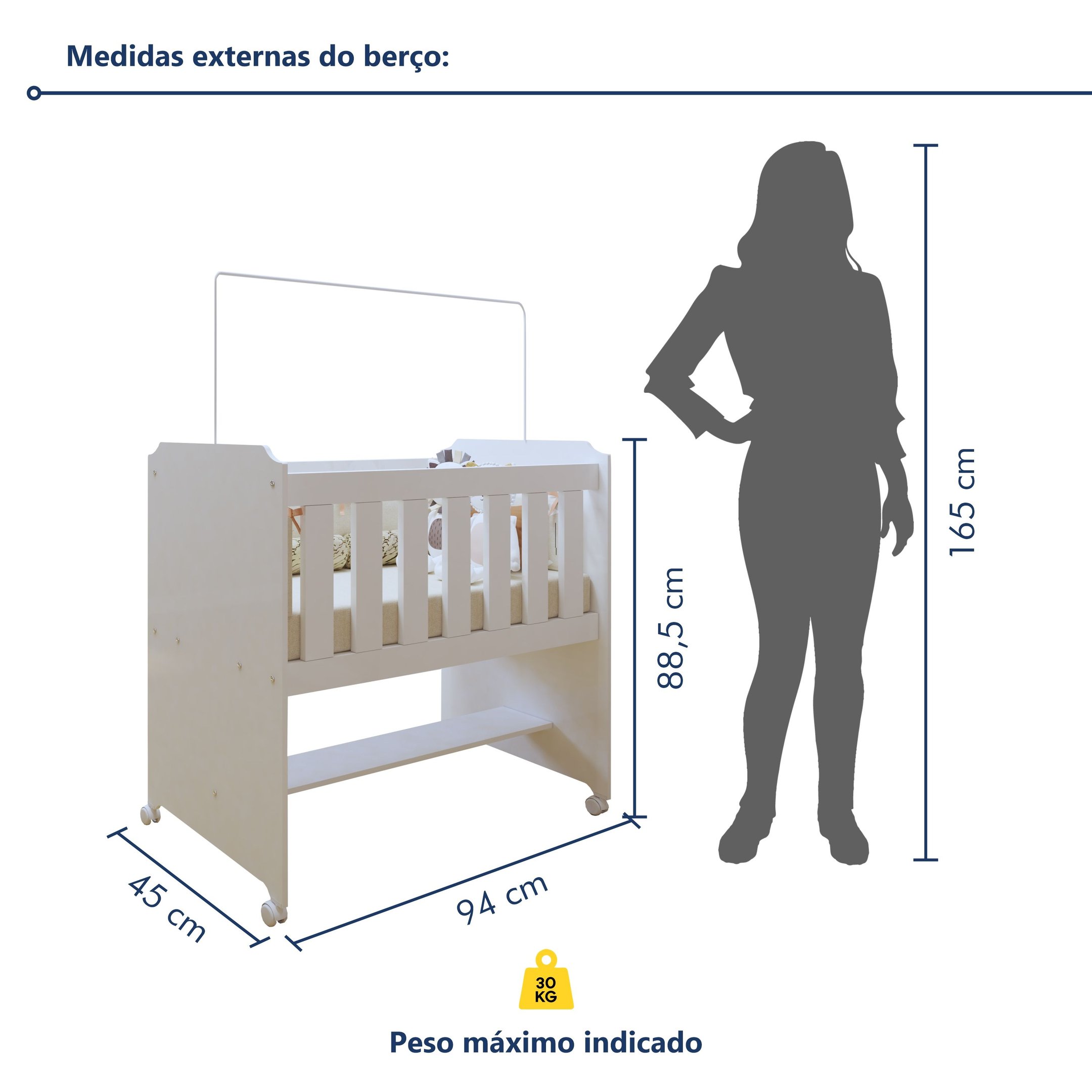 Encontraproduto.com.br - Conjunto Quarto de Bebê  100% MDF Mini Berço com Colchão e Cômoda 1 Porta 4 Gavetas Branco