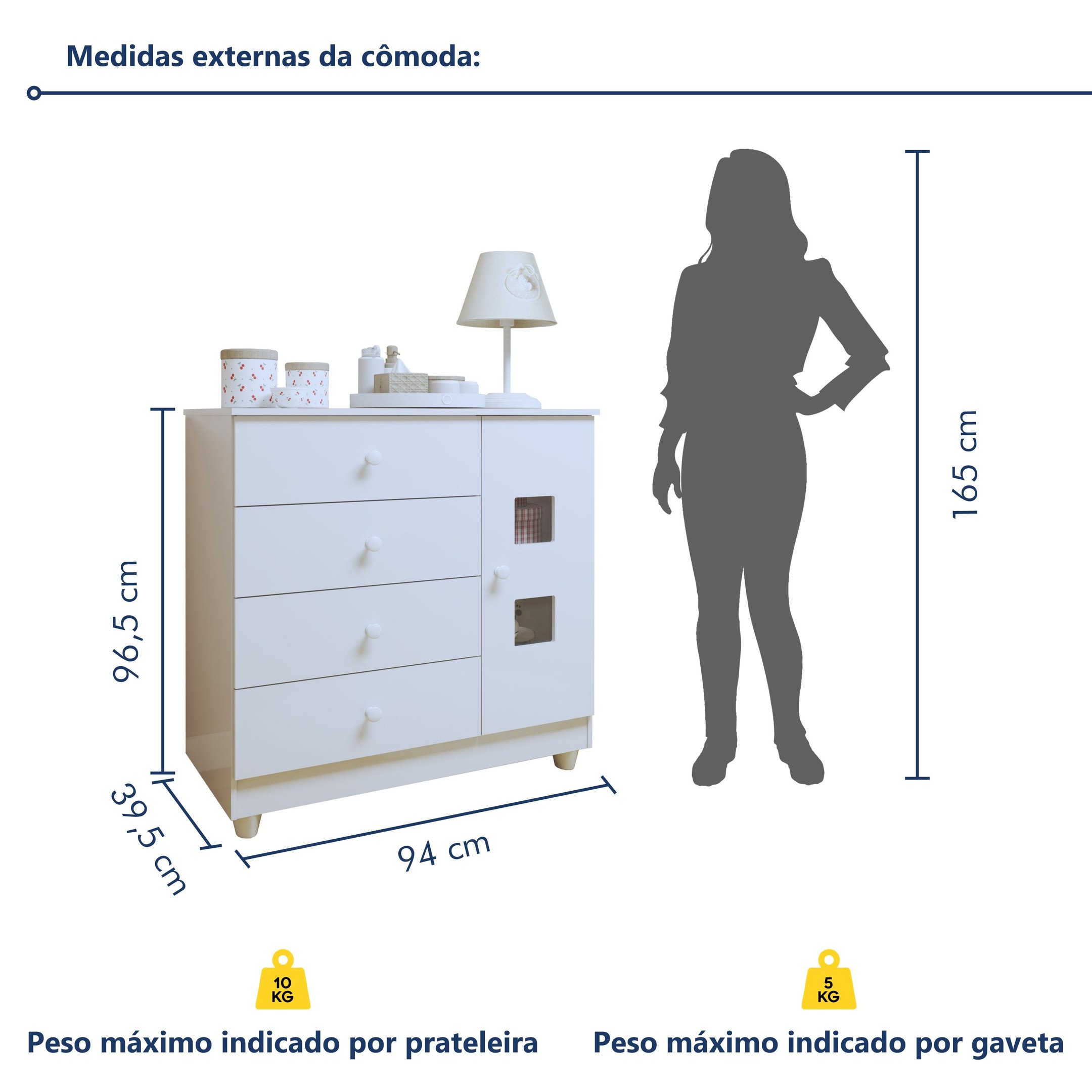 Encontraproduto.com.br - Conjunto Quarto de Bebê  100% MDF Mini Berço com Colchão e Cômoda 1 Porta 4 Gavetas Branco