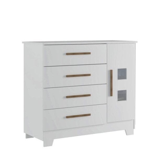 Encontraproduto.com.br - Conjunto Quarto de Bebê 100% MDF Mini Berço e Cômoda 1 Porta 4 Gavetas Branco