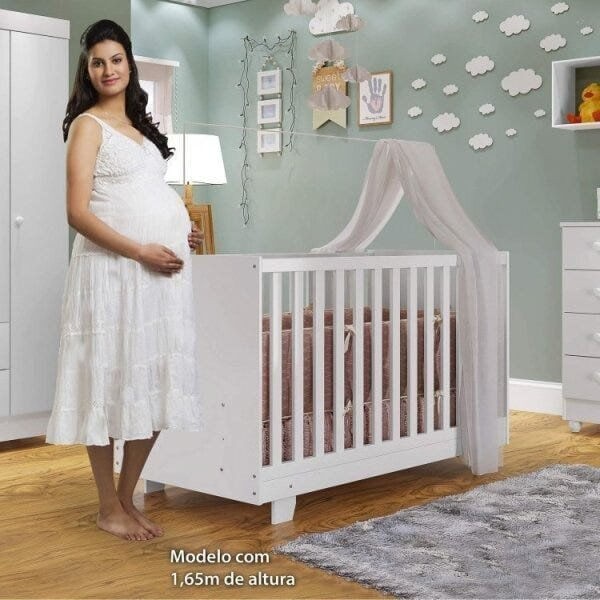 Encontraproduto.com.br - Conjunto Quarto de Bebê 100% MDF Mini Berço e Cômoda 1 Porta 4 Gavetas Branco