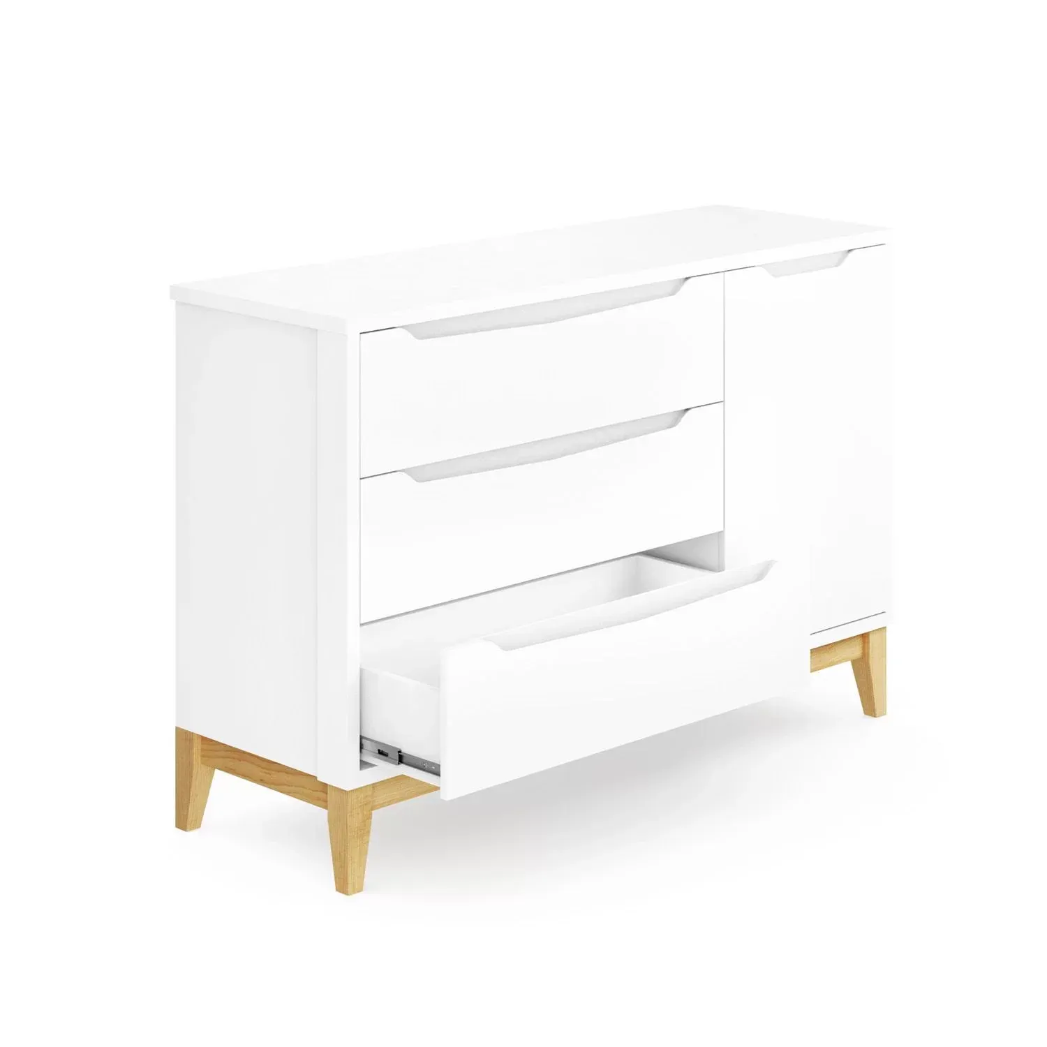 Encontraproduto.com.br - Cômoda Infantil Retrô 3 Gavetas 1 Porta Amor Perfeito Divicar Móveis Branco com Pinus Natural