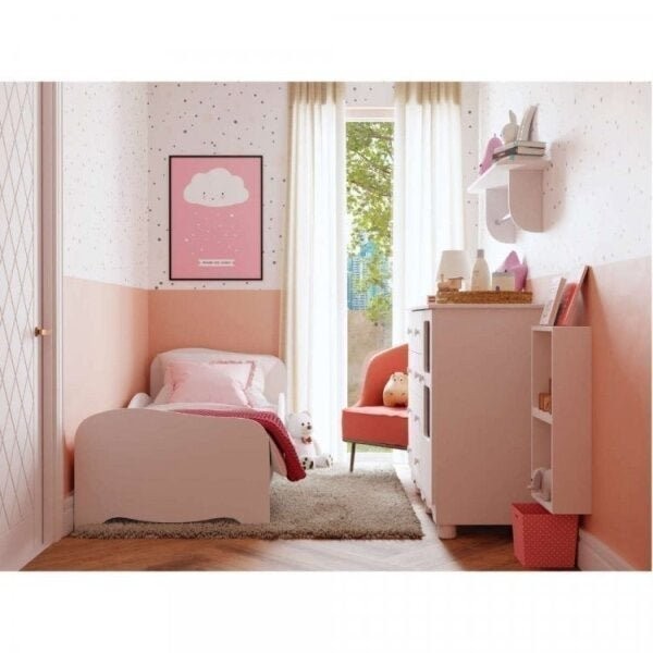 Encontraproduto.com.br - Conjunto Quarto Infantil 1 Mini Cama 1 Cômoda 2 Nichos e 1 Prateleira Espresso Móveis Branco