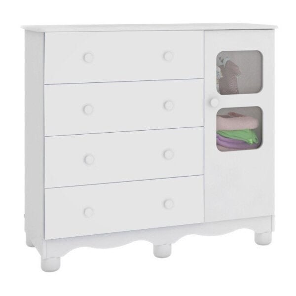 Encontraproduto.com.br - Conjunto Quarto Infantil 1 Mini Cama 1 Cômoda 2 Nichos e 1 Prateleira Espresso Móveis Branco