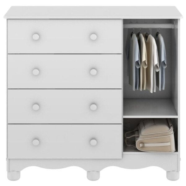 Encontraproduto.com.br - Conjunto Quarto Infantil com Cômoda 4 Gavetas e Mini Cama com Proteção Lateral Uli Espresso Móveis Branco