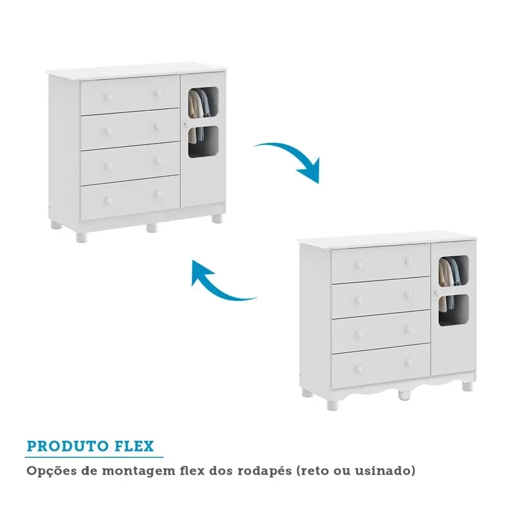 Encontraproduto.com.br - Conjunto Quarto Infantil com Cômoda 4 Gavetas e Mini Cama com Proteção Lateral Uli Espresso Móveis Branco