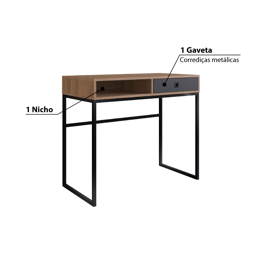 Encontraproduto.com.br - Escrivaninha para Escritório com 1 Gaveta Grafite Mel
