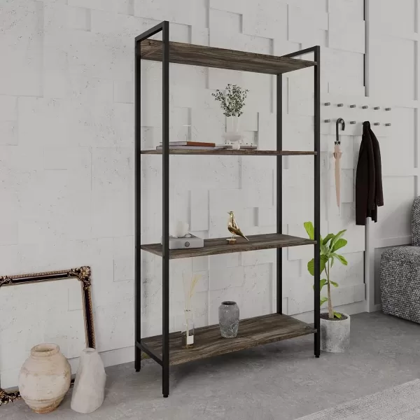 Encontraproduto.com.br - Estante para Livros Industrial Aço Multiuso 4 Prateleiras 146x80cm Active Yescasa Carvalho Dark
