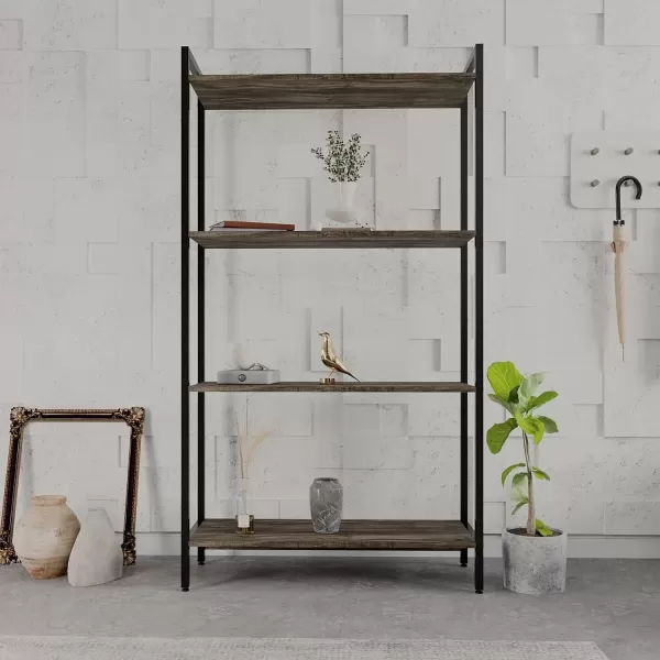 Encontraproduto.com.br - Estante para Livros Industrial Aço Multiuso 4 Prateleiras 146x80cm Active Yescasa Carvalho Dark