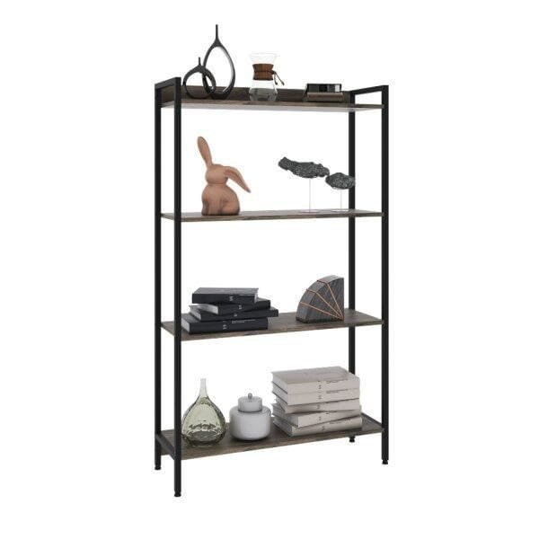Encontraproduto.com.br - Estante para Livros Industrial Aço Multiuso 4 Prateleiras 146x80cm Active Yescasa Carvalho Dark