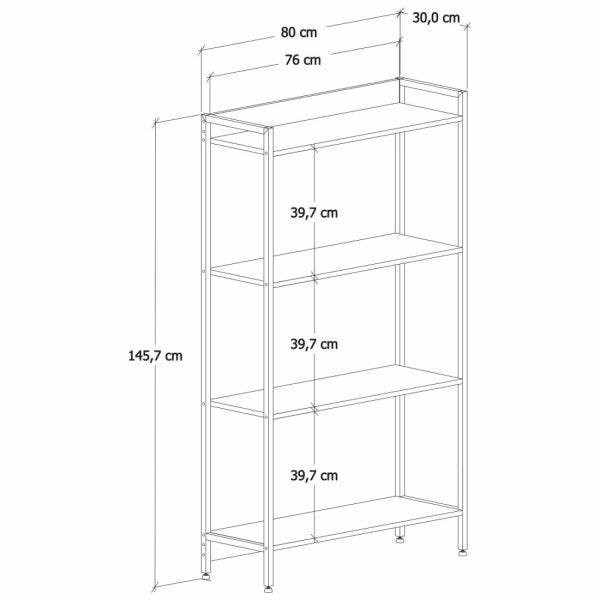 Encontraproduto.com.br - Estante para Livros Industrial Aço Multiuso 4 Prateleiras 146x80cm Active Yescasa Carvalho Dark