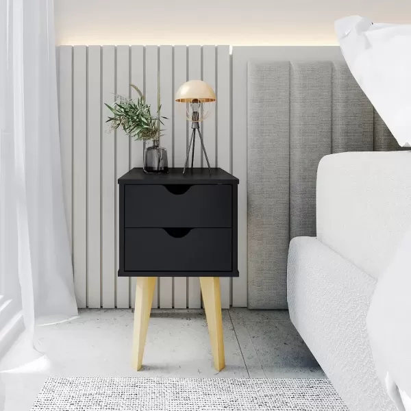 Encontraproduto.com.br - Mesa de Cabeceira 2 Gavetas Smile Preto/Madeirado