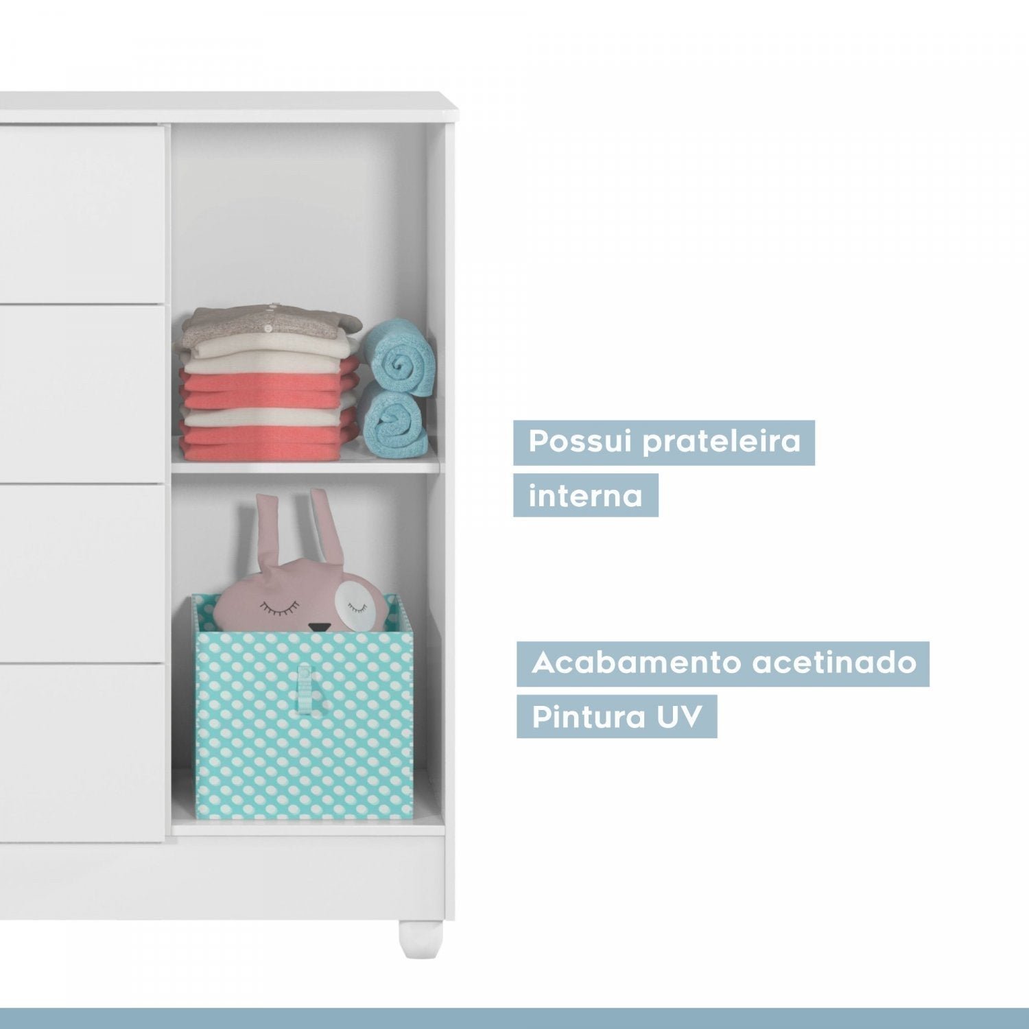 Encontraproduto.com.br - Quarto de Bebê 100% MDF com Mini Berço e Cômoda Life Branco