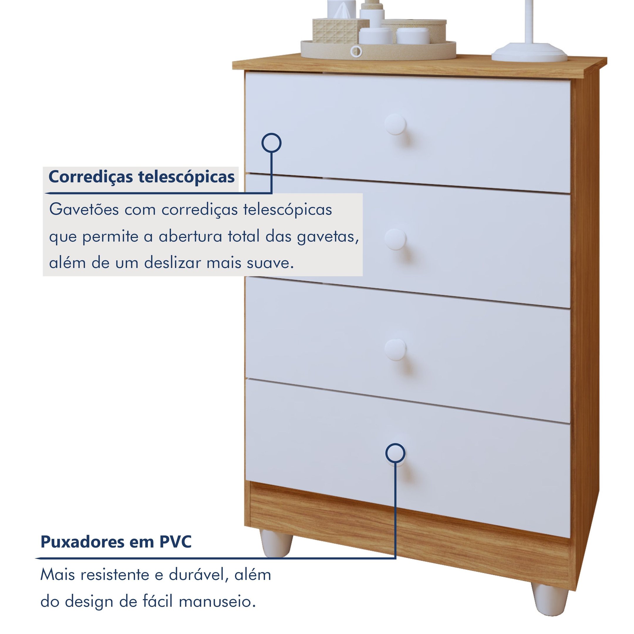 Encontraproduto.com.br - Quarto de Bebê 100% MDF com Berço Mini Cama Life e Cômoda Soft Life Branco/Madeirado Ypê