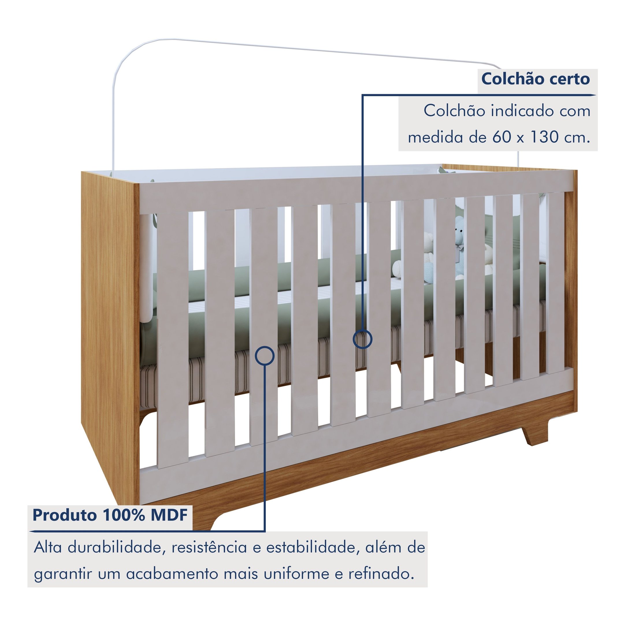 Encontraproduto.com.br - Quarto de Bebê 100% MDF com Berço Mini Cama Life e Cômoda Soft Life Branco/Madeirado Ypê