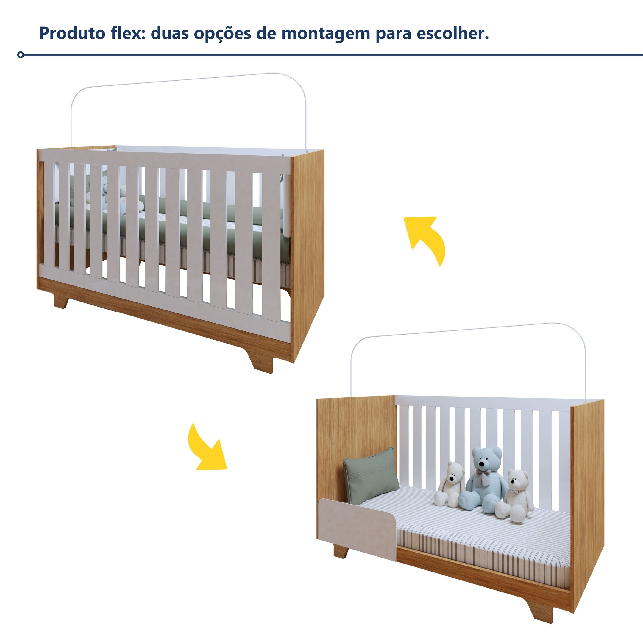 Encontraproduto.com.br - Quarto de Bebê 100% MDF com Berço Mini Cama Life e Cômoda Soft Life Branco/Madeirado Ypê