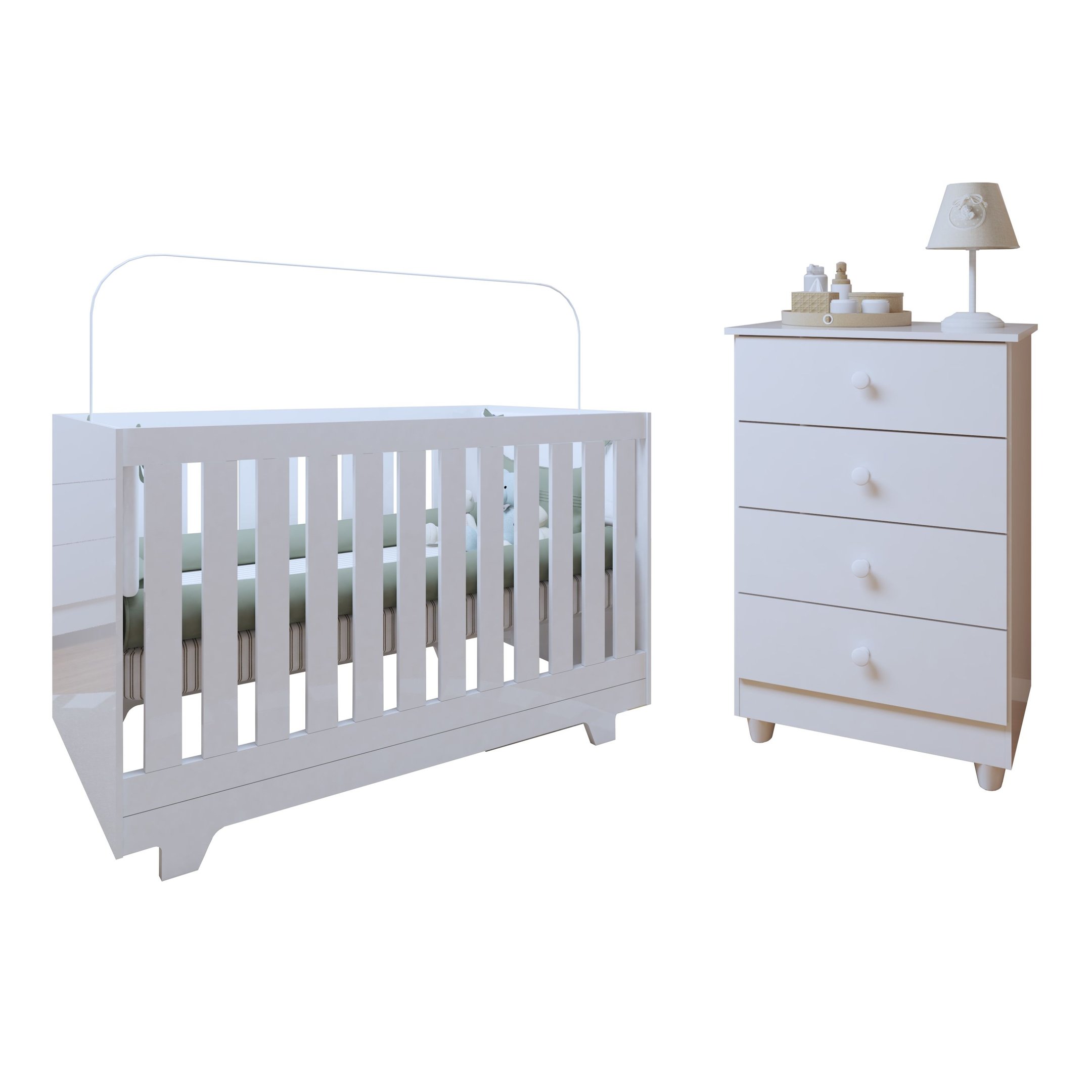 Encontraproduto.com.br - Quarto de Bebê 100% MDF com Berço Mini Cama Life e Cômoda Soft Life Branco