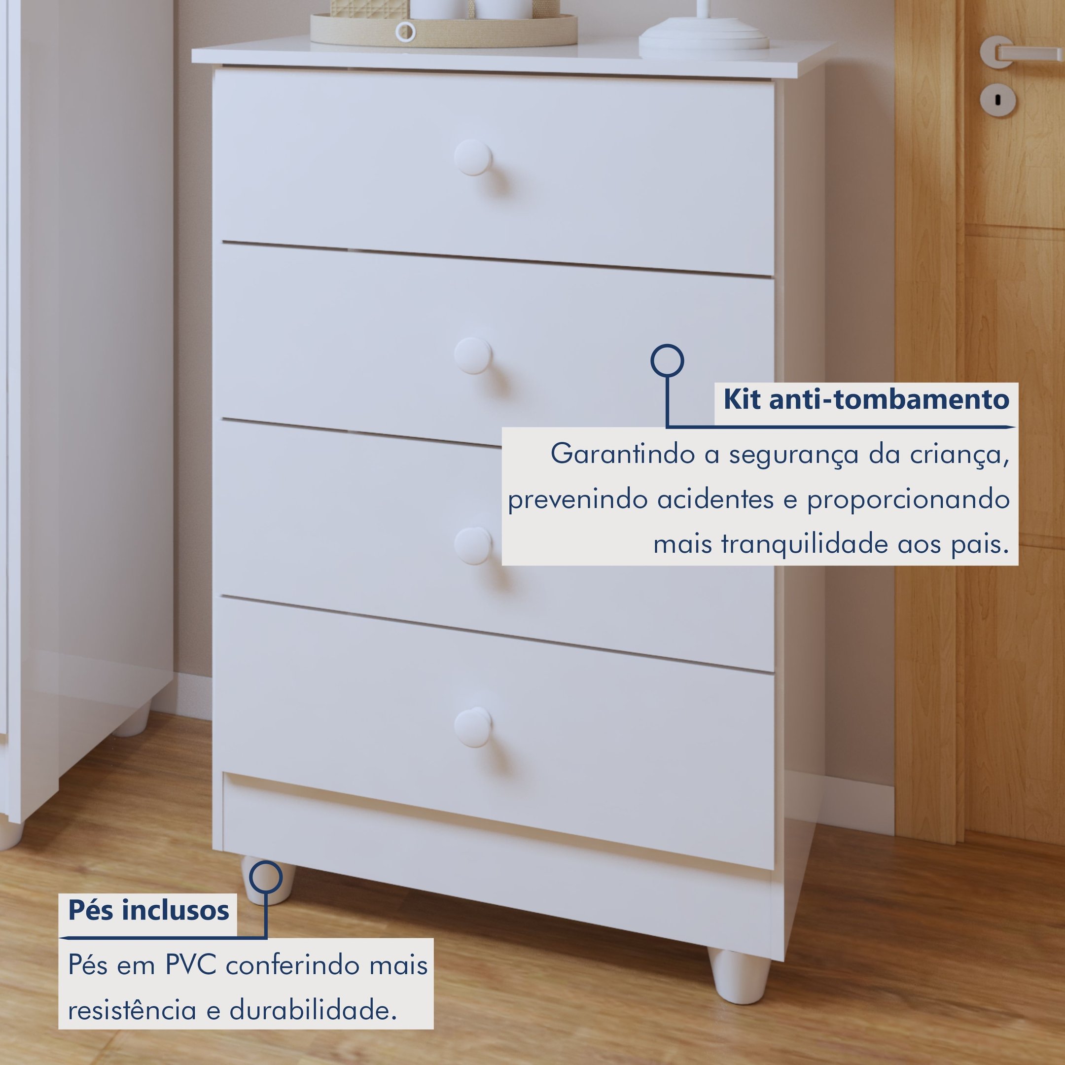 Encontraproduto.com.br - Quarto de Bebê 100% MDF com Berço Mini Cama Life e Cômoda Soft Life Branco