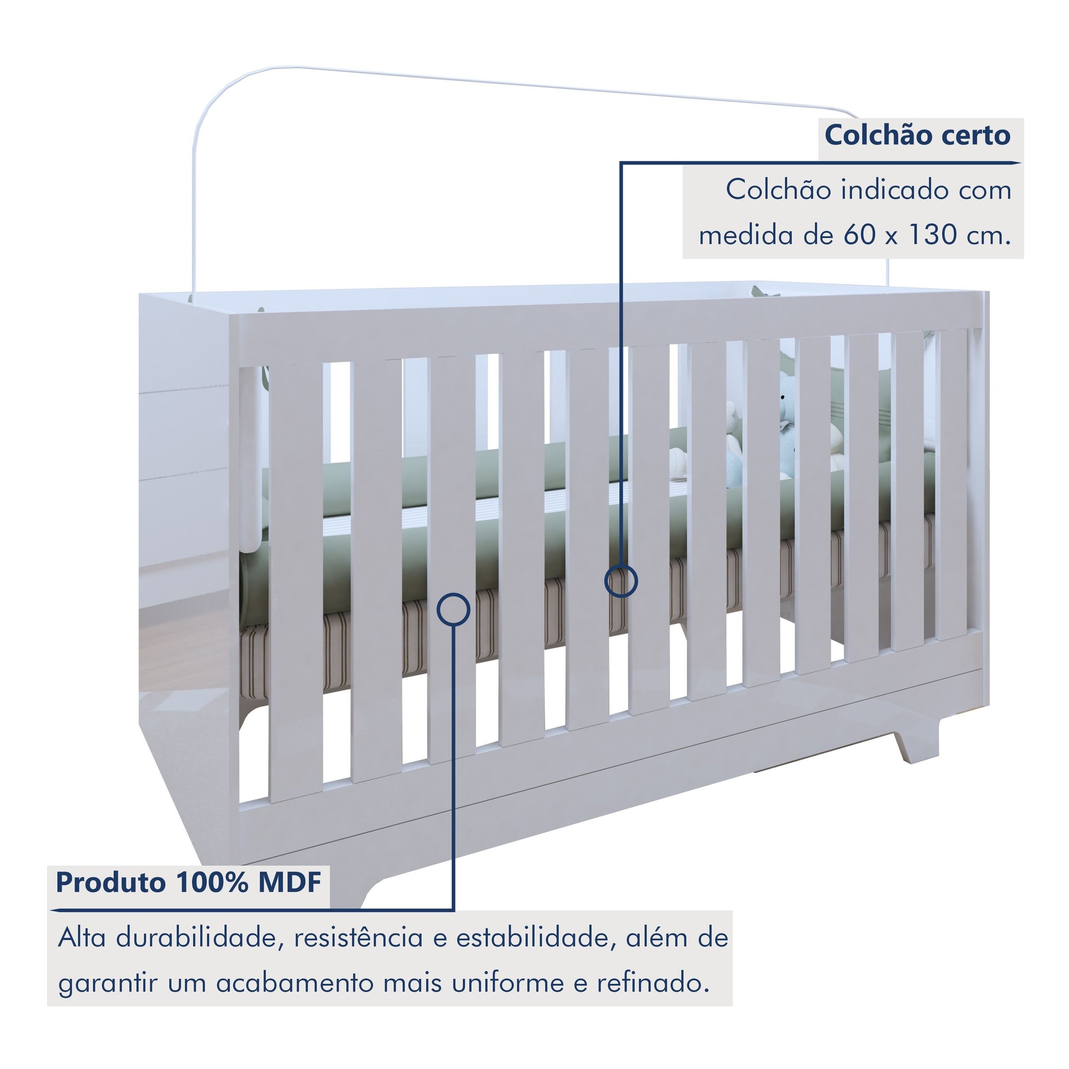 Encontraproduto.com.br - Quarto de Bebê 100% MDF com Berço Mini Cama Life e Cômoda Soft Life Branco