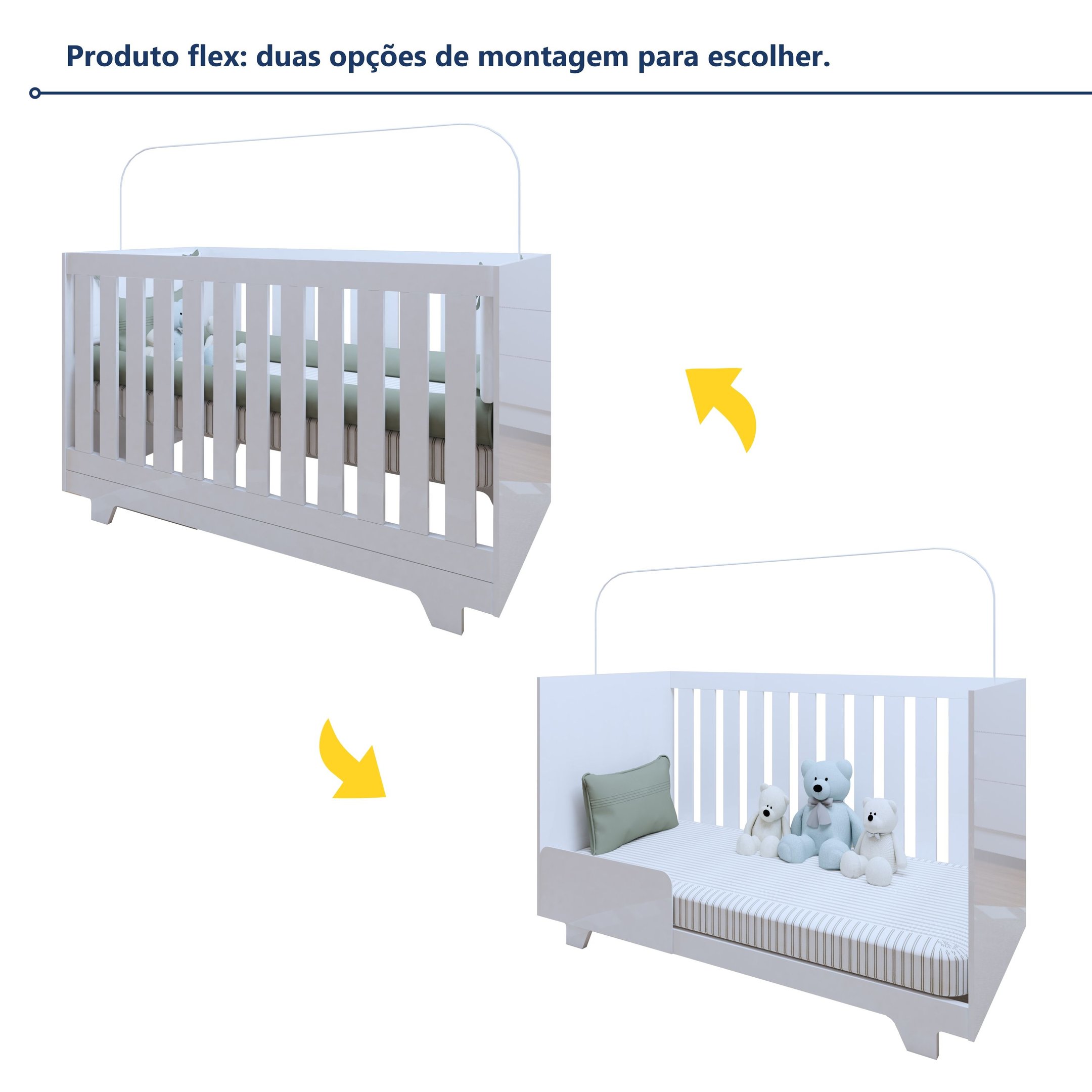 Encontraproduto.com.br - Quarto de Bebê 100% MDF com Berço Mini Cama Life e Cômoda Soft Life Branco