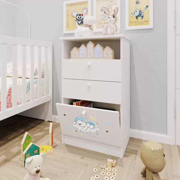 Encontraproduto.com.br - Cômoda Infantil 1 Porta 2 Gavetas 1 Nicho Estampada Kids Serpil Baby Branco/urso Azul