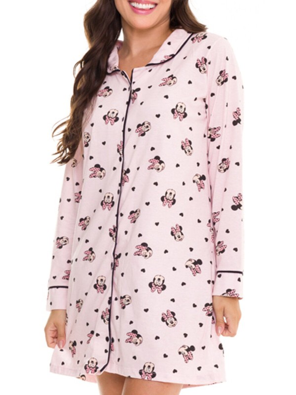 Camisola Feminina Longa com Abertura Minnie Mouse 32.03.0027 Rosa