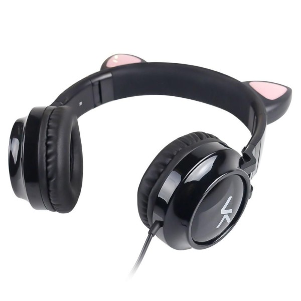 Encontraproduto.com.br - Fone Headset KITTY EAR - Orelha de Gato Preto com Microfone Cabo 1.2M PLUG P2 Estereo P3 - KE100P