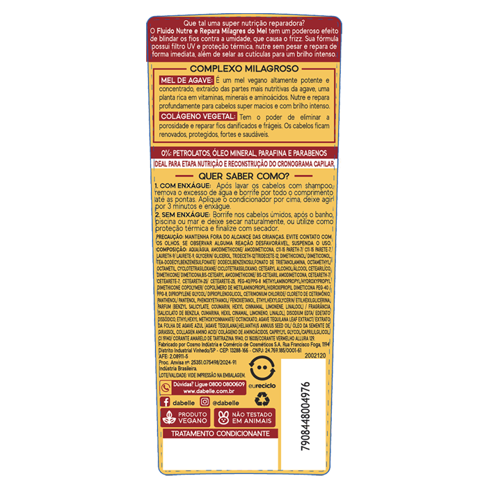 Encontraproduto.com.br - Fluido Nutre e Repara DaBelle Milagres do Mel 180ml