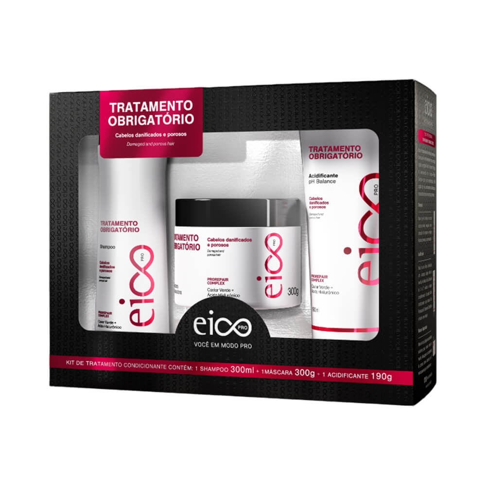 Kit Eico Shampoo 300ml + Máscara 300g + Acidificante 190ml Tratamento Obrigatório