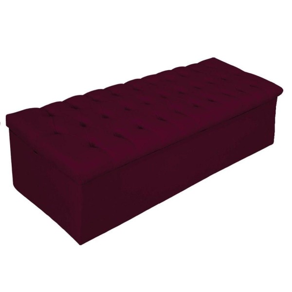 Encontraproduto.com.br - Kit Cabeceira e Calçadeira Baú Estofada Mel 195 cm King Size Com Capitonê Suede Bordô - ADJ Decor