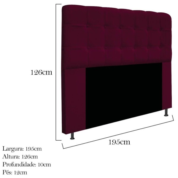 Encontraproduto.com.br - Kit Cabeceira e Calçadeira Baú Estofada Mel 195 cm King Size Com Capitonê Suede Bordô - ADJ Decor